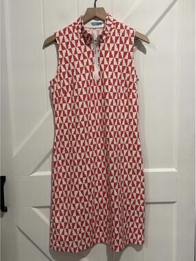 J. McLaughlin Coral Red Sleeveless Patterned Dress with Zipper Neck Size M